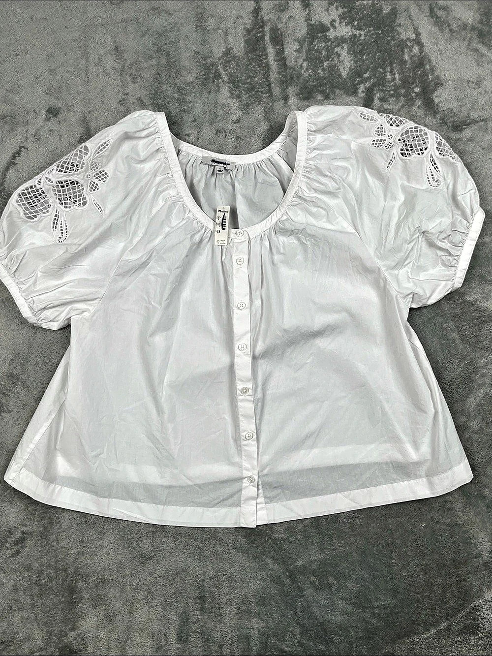 NEW Madewell S Emilina Top Embroidered White Cotton Puff Sleeve Blouse